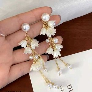 Pearl Flower Drop Earrings Korean