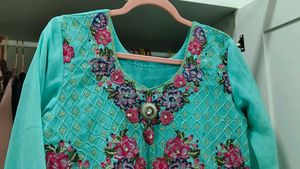 Aqua Embellished Pakistani Suit