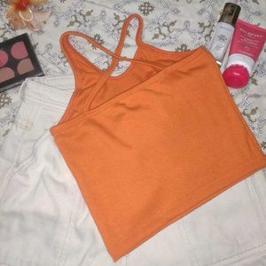 Orange Ribbed Strappy Crop Top