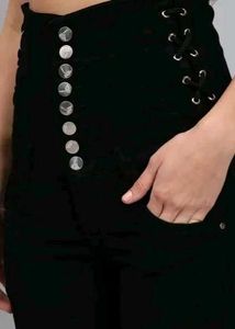 High-Waisted Black Corset Jeans 10 Button