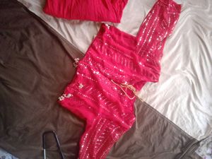 Red Anarkali with shrug