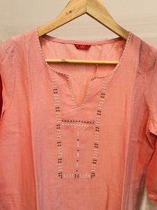 W Peach Embroidered Kurti