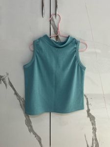 Grey &amp; Blue Mock Neck Tank Top