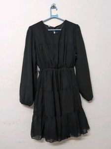 Black Tiered Long Sleeve Dress