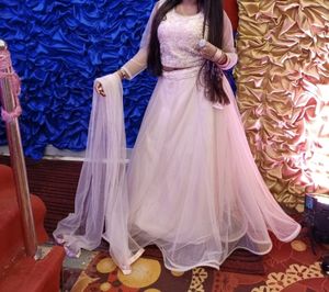 peach colour crop top lehenga net fabric