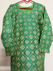 🆕 Emerald Green Brocade Kurti