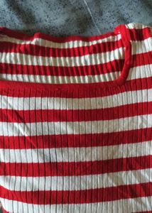 Retro Red &amp; Cream Striped Knit Square-Neck Top