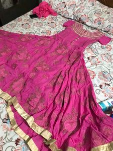 Pink Long Anarkali Dress With Full Ghera 💓