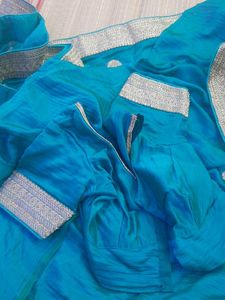 Sea Green Heavy Work Party Saree With Blouse