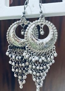 Silver Oxidised Dangle Earrings &amp; Beads Bracelet