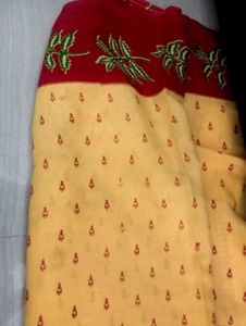 Yellow And Red Border Daily Wear Saree