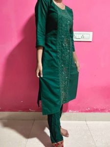 Green Embroidery Kurta Set