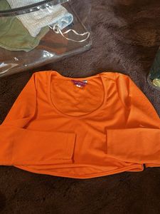 Orange Long Sleeve Crop Top
