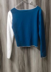 White &amp; Blue Crop Top Women