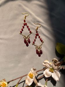 handmade Red Beaded Dangle Earrings