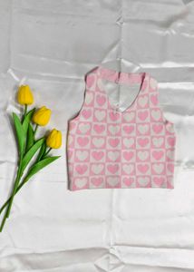 Pink Heart Checkered Sweater Vest