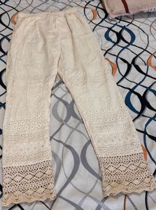 Elegant Cream Embroidered Pants