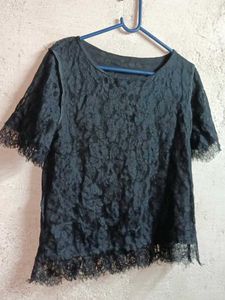 See-through Fashion Lace Top Black