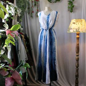 Blue & White Tie-Dye Maxi Dress