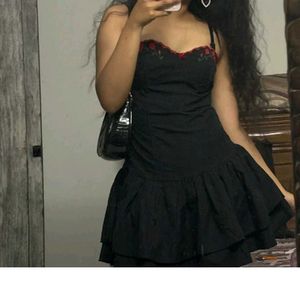Black Rose Embroidery Mini Dress