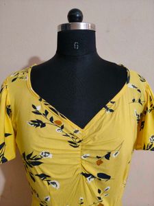 Yellow Floral V-Neck Midi Dress