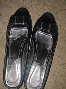 F. Dotin Black Peep-Toe Heels