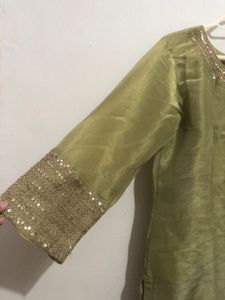 Olive Green Embellished Kurta