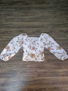 Floral Balloon Sleeve Tie Top