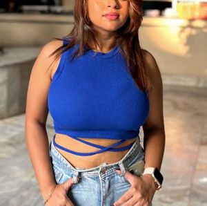Tokyo talkies blue ribbed crop top (waist strings)