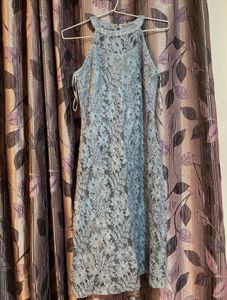 Blue Lace Halter Dress - Imported