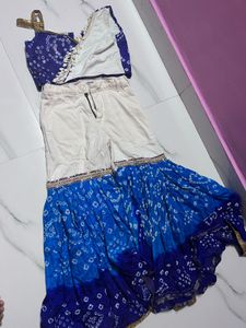 Blue Bandhani Crop Top &amp; Bottoms