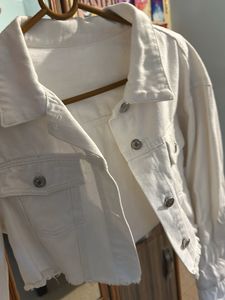 White Cropped Denim Jacket