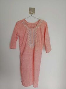 Peach Embroidered Kurta