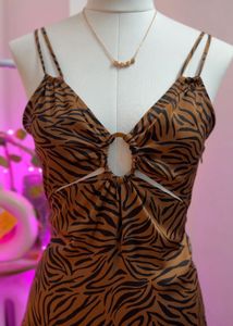 Zebra Print Cutout Midi Dress