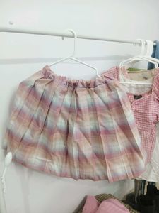 Pink Plaid  Pleated Skirt