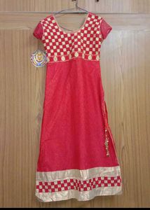 Red A-line Slit Kurta Set