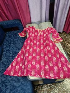 Pink Floral Print Flared Kurti
