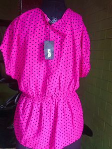 Pink Polka Dot Tie Top
