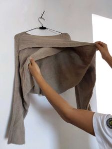 Cozy Beige Knit Wrap Sweater