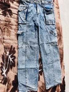 Light Wash Denim Cargo Pants