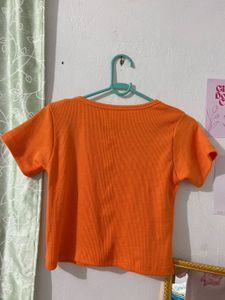Orange Ribbed Crop Top