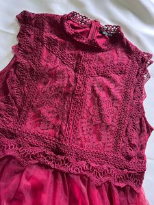 Burgundy Lace &amp; Tulle Party Dress