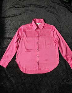 🌸Pink Satin Button-Down Shirt