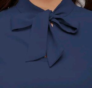 Navy Blue Bow Tie Blouse