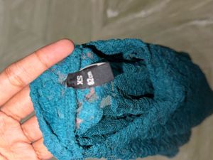 Elegant Teal Floral Lace Sheer Top