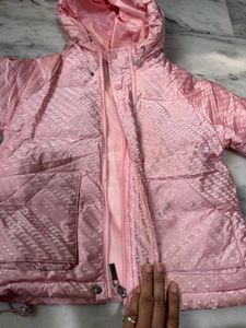 Pink Quilted Jacket With 3 Fourth Sleeves