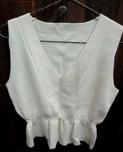 White Sleeveless V-Neck Top