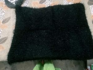 Cozy Black Knit fuzzy shawl