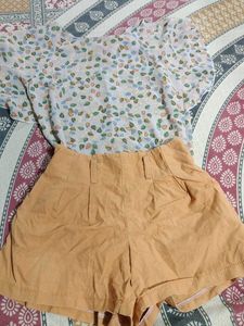 Floral Top & High-Waisted Shorts Set