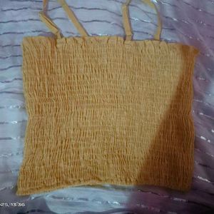 Yellow Smocked Crop Top